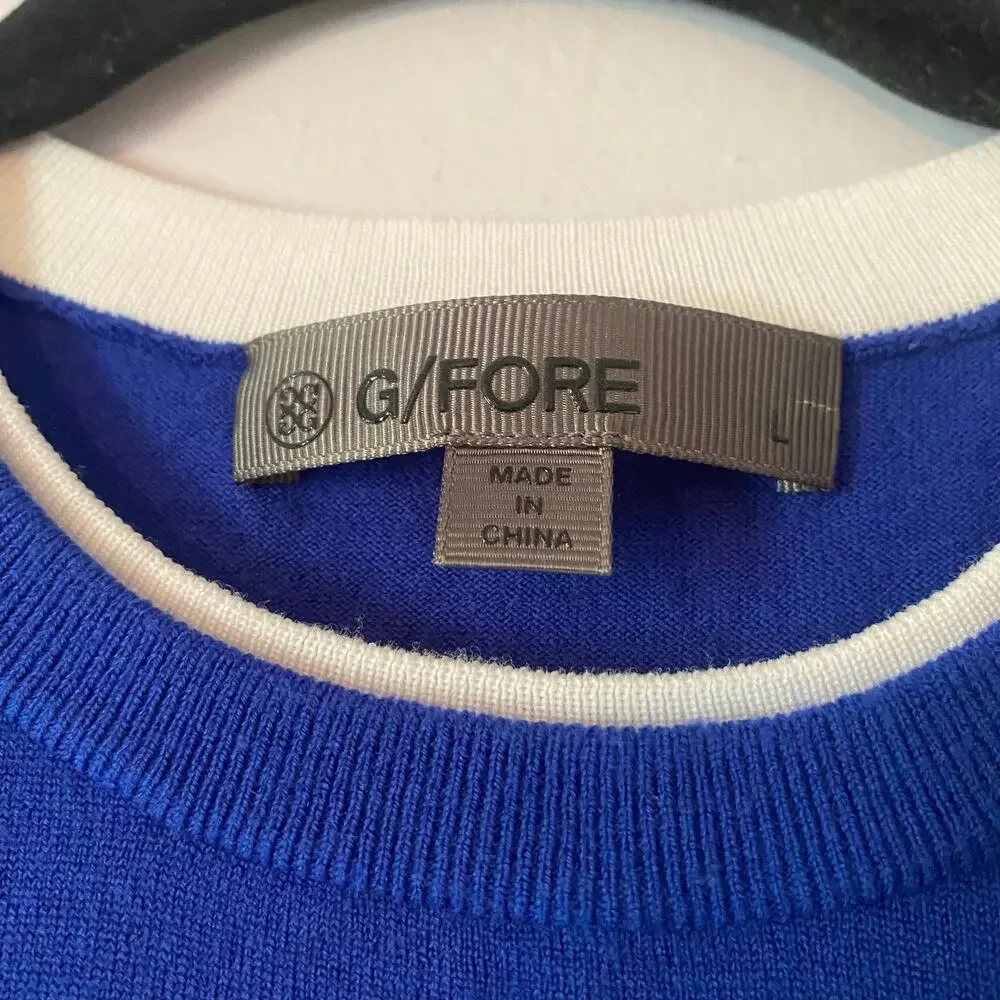 G/FORE Blue White Knit Pullover Sweater Wool Blend Minimalist Men's size Large